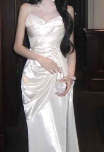 Simple Style Mermaid Spaghetti Straps Satin Long Prom Dress, Evening Dress C6890