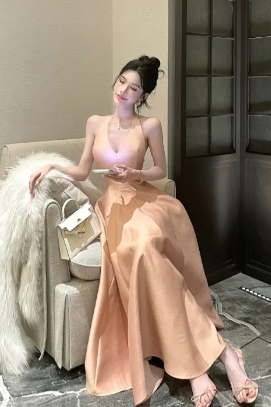 Pretty A LIne Halter Satin Long Prom Dress, Evening Dress C6894
