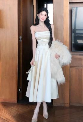 Pretty A Line Strapless Satin Long Prom Dress, Evening Dress C6900