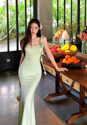 Formal Mermaid Spaghetti Straps Satin Long Prom Dress, Evening Dress C6917