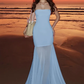 Pale Blue Mermaid Strapless Chiffon Long Prom Dress, Evening Dress C6923