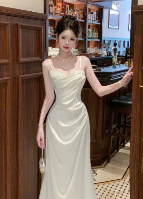 Pretty Mermaid Spaghetti Straps Satin Long Prom Dress, Evening Dress C6925