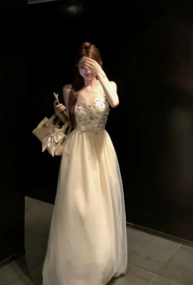 Princess Spaghetti Straps A Line Tulle Applique Long Prom Dress, Evening Dress C6929