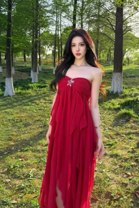 Burgundy Sweetheart A Line Chiffon Long Prom Dress, Evening Dress C6935