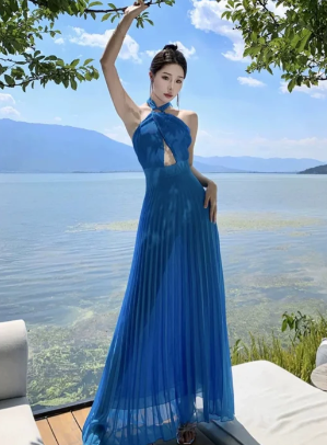 Chic A Line Halter Chiffon Long Prom Dress, Evening Dress C6953