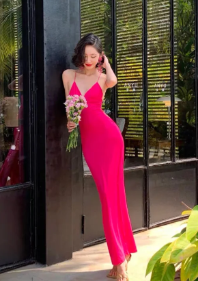Chic Mermaid Spaghetti Straps Satin Long Prom Dress, Evening Dress C6955