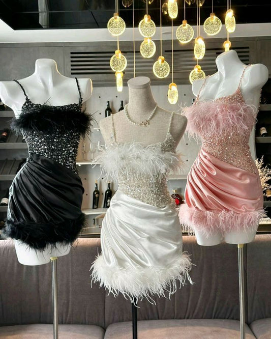 Vintage A line Spaghetti Straps Sleeveless Beads Mini Homecoming Dress C697