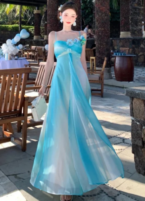 Vintage A Line Spaghetti Straps Chiffon Long Prom Dress, Evening Dress C6970
