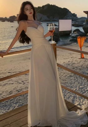 Classy A Line Spaghetti Straps Chiffon Long Prom Dress, Evening Dress C6978