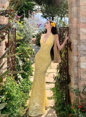 Charming Mermaid Halter Lace Long Prom Dress, Evening Dress C6986