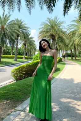 Charming A Line Green Strapless Satin Long Prom Dress, Evening Dress C6989