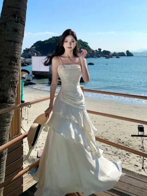 Pretty A Line Spaghetti Straps Chiffon Long Prom Dress, Evening Dress C6995