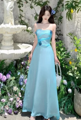 Pretty A Line Spaghetti Straps Satin Tulle Long Prom Dress, Evening Dress C6998