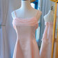 Vintage une ligne bretelles Spaghetti rose longues robes de bal C69