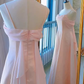 Vintage une ligne bretelles Spaghetti rose longues robes de bal C69