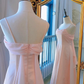 Vintage une ligne bretelles Spaghetti rose longues robes de bal C69