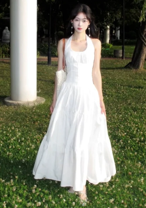 Pretty A Line Halter Satin Long Prom Dress, Evening Dress C7001