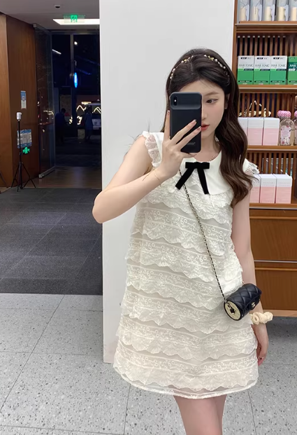 Robe courte d'été blanche sans manches French First Love Pure and Desire C7018