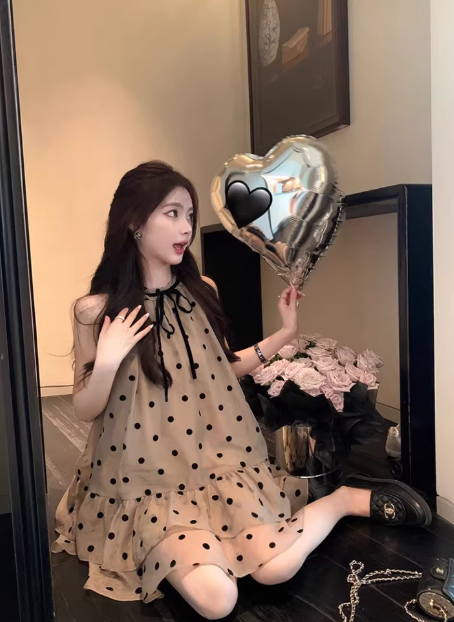 French halter neck sleeveless summer short dress C7021