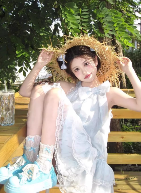 Robe courte bouffante bleu menthe à nœud pour femme, col halter, modèle C7023