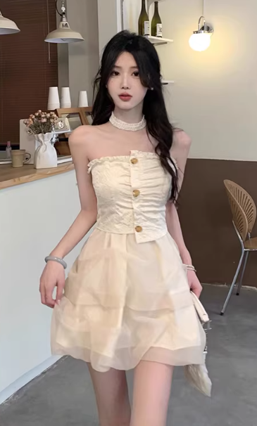 French-style sexy strapless high-end short dress C7037
