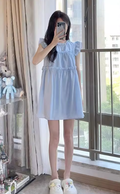 French sweet short sleeve babydoll dress, slimming and elegant short dress C7049