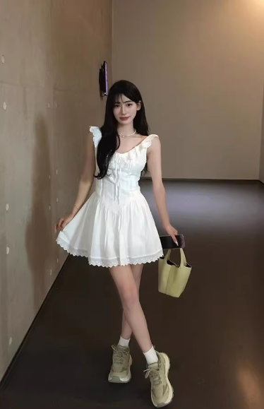 New summer white lace dress, petite and gentle short dress C7062