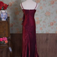 Vintage une ligne bretelles Spaghetti bordeaux longues robes de bal C70