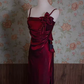 Vintage une ligne bretelles Spaghetti bordeaux longues robes de bal C70