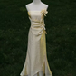 Vintage une ligne bretelles Spaghetti or longues robes de bal C71