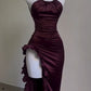 Vintage Mermaid Spaghetti Straps Custom Silk Satin Blue Long Prom Dresses C730