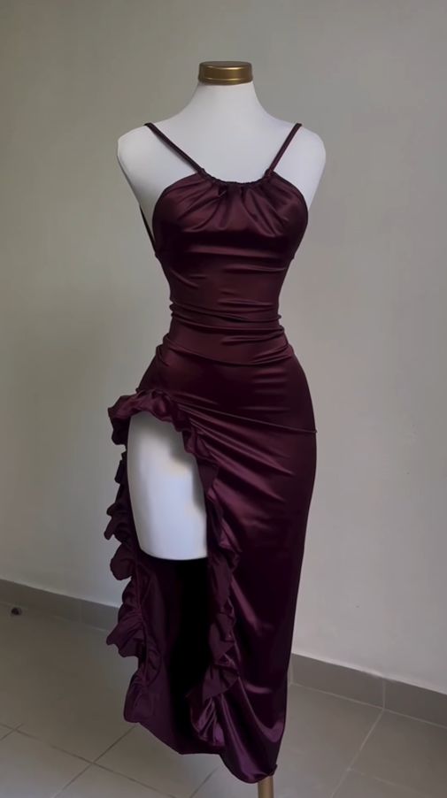 Vintage Mermaid Spaghetti Straps Custom Silk Satin Blue Long Prom Dresses C730