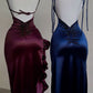 Vintage Mermaid Spaghetti Straps Custom Silk Satin Blue Long Prom Dresses C730