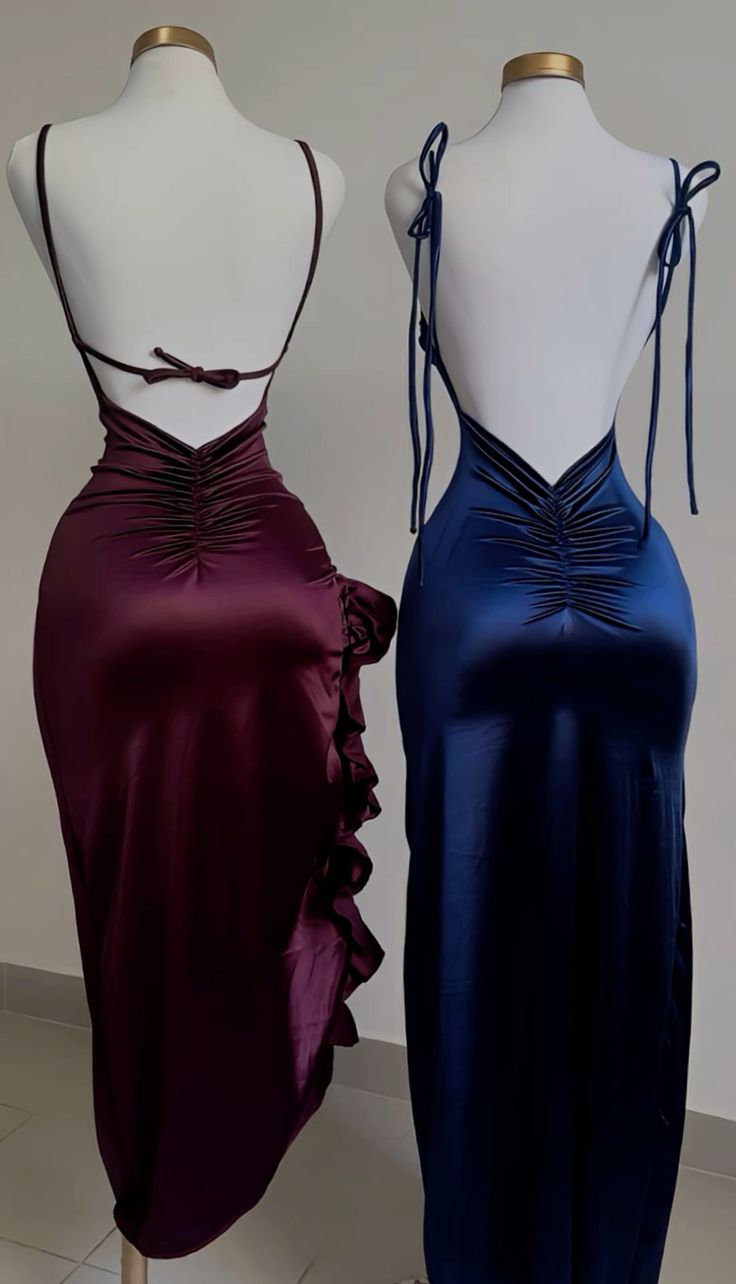 Vintage Mermaid Spaghetti Straps Custom Silk Satin Blue Long Prom Dresses C730