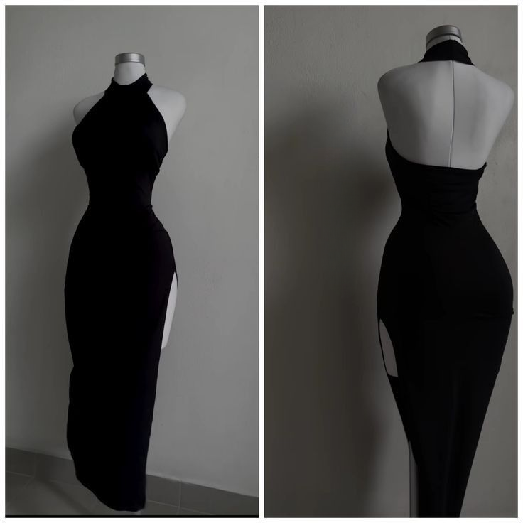 Vintage Sheath High Neckline Black Long Prom Dress C757