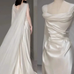 Fairytale White Satin Wedding Dress Simple Two Wear Slim Travel Photography Satin Outgoing Dresses C761