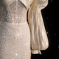 Fairytale White Satin Wedding Dress Ivory Satin Sequins Puff Sleeve Wedding Dress C762