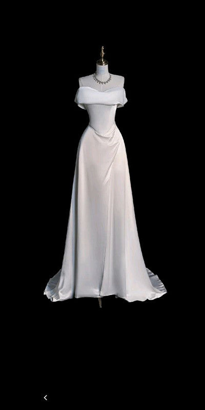 Fairytale Wedding Dress White Mermaid Off The Shoulder Satin Wedding Dresses C768