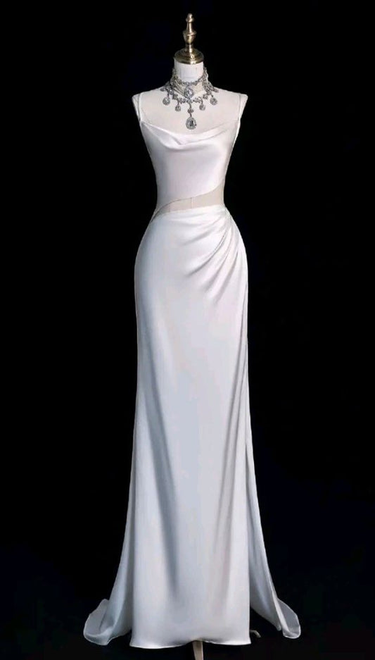 Fairytale Wedding Dress White Mermaid Spaghetti Straps Satin Wedding Dresses C769