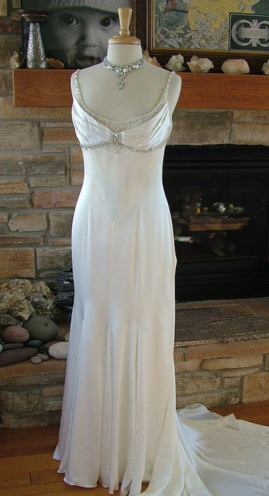 Vintage White Mermaid Straps Sequin Long Wedding Dresses C773