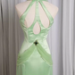 Vintage sirène licou menthe vert longues robes de bal C78