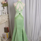 Vintage sirène licou menthe vert longues robes de bal C78
