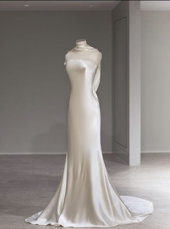 Vintage Mermaid Strapless Sleeveless Long Satin Wedding Dresses C796