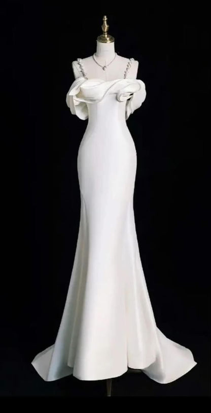 Vintage Mermaid Straps Sleeveless Long Satin Wedding Dresses C797