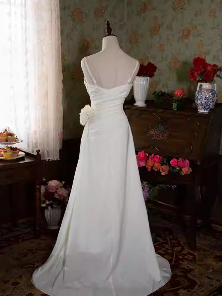 Robes de mariée longues blanches à bretelles sirène Vintage C79