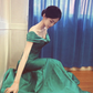 Robe de bal longue sirène élégante en satin vert à épaules dénudées, robe de soirée C8013