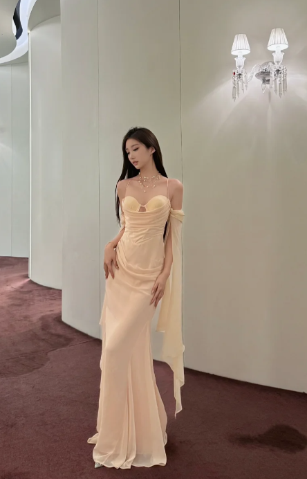 Pretty Mermaid Spaghetti Straps Chiffon Long Prom Dress, Evening Dress C8014