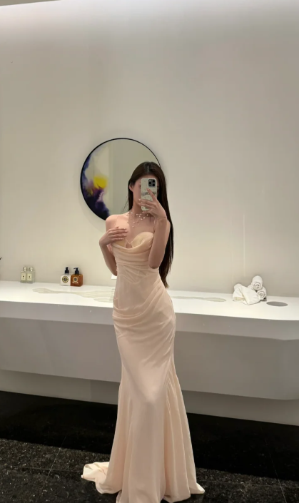 Pretty Mermaid Spaghetti Straps Chiffon Long Prom Dress, Evening Dress C8014