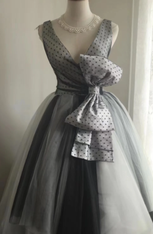 Princess A Line V Neck Satin Tulle Long Prom Dress, Evening Dress C8015