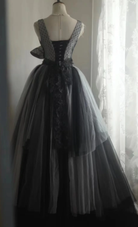 Princess A Line V Neck Satin Tulle Long Prom Dress, Evening Dress C8015